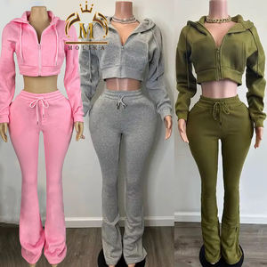 Nouveaux vêtements pour femmes hiver automne fermeture éclair à capuche veste et pantalon <span class=keywords><strong>de</strong></span> survêtement 2 pièces ensemble décontracté deux pièces ensemble survêtement femmes tenue - Product Image 1