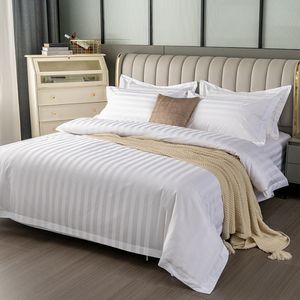 Set di Biancheria da Letto di Lusso in Raso di Cotone 100% a Righe Personalizzabile Misure Queen e King Lenzuola Bianche per Hotel e Ospedali Vendita all'Ingrosso - Product Image 2