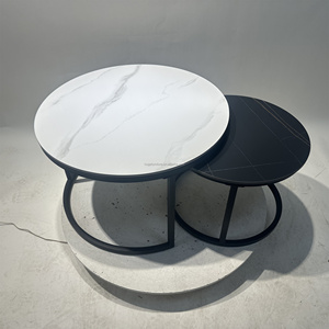Mesa de centro redonda anidada de mármol cerámico, mesa auxiliar para sala de estar, sofá de salón fácil de mover, juego de mesa de café con marco de Metal - Product Image 2