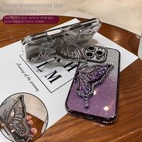 Pour iPhone 15 Pro QuickSand Butterfly Bracket Soft TPU Case avec Galvanoplastie Anti-Chute Feature Camera Protector pour iPhone 15