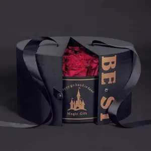 Hộp quà hoa khô Valentine cao cấp thủ công hình khối, có ngăn kéo bên trong, chất liệu giấy bìa cứng, in nổi - Product Image 1