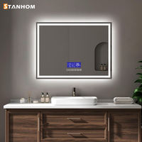 Miroir de salle de bain LED moderne de luxe 80x60 cm avec horloge numérique et haut-parleur Bluetooth pour salon et salle de sport - Vente en gros