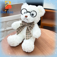 Boneka Beruang Teddy Putih 8 Inch dengan Kacamata dan Dasi Kupu-kupu Bermotif Kotak-kotak, Boneka Hewan Isi Dakron Bersertifikat CE CPC, Mainan Grosir untuk Mesin Cakar