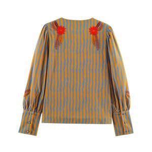 Camisa Vintage Personalizada 2026 para Mujer, con Bordado Floral a Rayas, Blusa de Manga Larga con Corte Holgado y Costuras Delicadas, OEM/ODM - Product Image 2