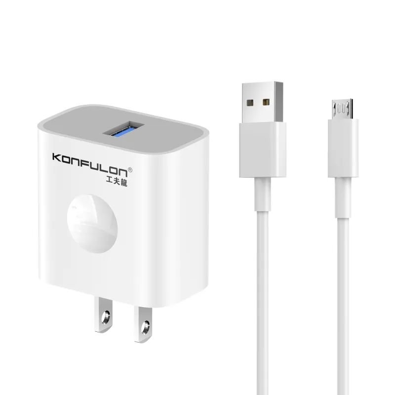 Konfulon pengisi daya portabel USB 3A, kualitas tinggi US/EU Plug USB 15W Total daya dengan kabel Data mikro/tipe-c untuk ponsel