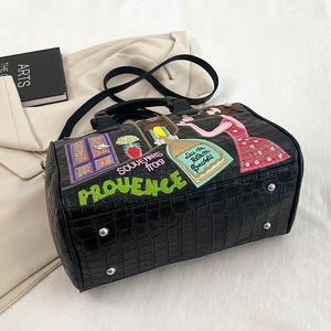 กระเป๋าโท้ทลำลองสไตล์เรโทรลายการ์ตูนเรขาคณิตสำหรับผู้หญิง พร้อมสายสะพายไหล่และซิป ผลิตจากโพลีเอสเตอร์และ PU พกพาสะดวก - Product Image 6