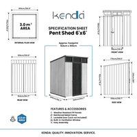 Abri de jardin KENDA OEM en plastique 6x6 pieds, structure en acier galvanisé, porte verrouillable robuste, 32 % moins de vis, montage facile, garantie 10 ans