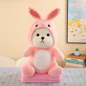Cuscino Peluche Animale con Cappuccio e Coperta: Orso, Panda, Coniglio, <span class=keywords><strong>Lupo</strong></span>, Unicorno, Gatto - Cuscino Imbottito Pieghevole, Coperta per Pisolino Bambini, Regalo - Product Image 2