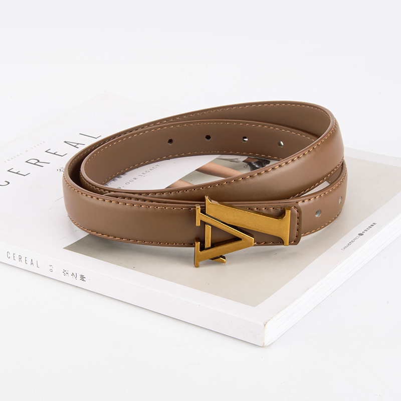 Luxury Metal Letter L Buckle Genuine Leather Belt Female Waist Belt Full Leather Belts