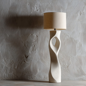 Minimalist E26 LED Ceramic Table Lamp Wavy Base Beige Fabric <b>Shade</b> Dimmable Cold White Ra 80 1-Year Warranty for Living Room - Product Image 5