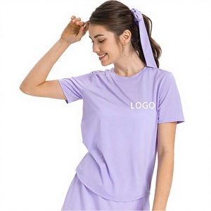 Spandex/Polyester Breathable Front Ladies Casual Active Wear Slit Hem Sweat-Wicking Workout <b>Tops</b> Women <b>Gym</b> <b>Loose</b> Fit Classic - Product Image 3