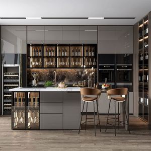 Ensemble de cuisine moderne de luxe sur mesure avec unités murales et îlot en acier inoxydable, qualité professionnelle intégrée pour les constructions d'appartements et de villas - Product Image 3