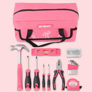 Kit d'outils ménagers rose de 18 pièces Hi-Spec avec marteau, tournevis, pinces, ruban à mesurer pour les réparations à domicile - Product Image 1