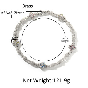 Lujo nuevo diseño Vintage Hip Hop joyería Bling Iced Out redondo CZ cuentas enlace cadena cuatro hojas trébol Collar para hombres - Product Image 3