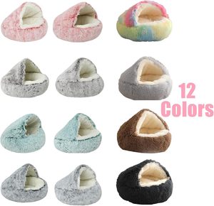 Lit pour chat et chien confortable et écologique, semi-fermé, pour l'intérieur, en peluche imprimée, amovible, lavable, portable, pour l'hiver - Product Image 2