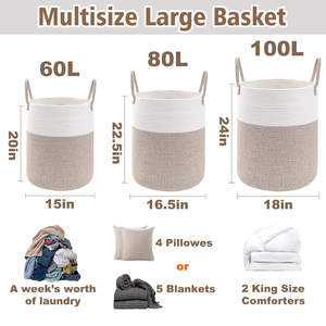 60L Cotton Rope Laundry <strong>Basket</strong> Dirty Clothes <strong>Storage</strong> Hamper Baby Nursery Woven <strong>Storage</strong> <strong>Basket</strong> for Toys Bin - Product Image 3