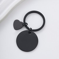 Ywyougang Vintage Cartoon Mode Anpassbarer Edelstahl Blanko Runder 30mm Schlüsselanhänger mit Kleinem Herzanhänger Schmuck
