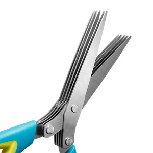 Stainless Steel <b>Kitchen</b> <b>Scissors</b> Five Layer Blade For Chopping Scallions Home Use Blue And Yellow Handle - Product Image 3