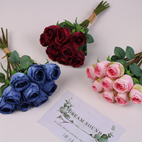 Bouquet de roses artificielles en soie romantique à 9 têtes légèrement stylé pour la maison, le salon, la table à manger, la table basse, l'arrière-plan de mariage