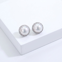 Boucles d'oreilles clous tendance 2026 en perles d'eau douce naturelles Edison blanches rondes de 10 mm, en argent sterling S925, motif tournesol, pour femme, cadeau
