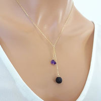 Collier diffuseur de parfum en améthyste brute de lave délicate, pierre de naissance, pendentif aromathérapie, bijoux pour femmes, cadeaux