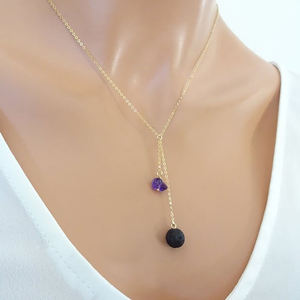 Collier diffuseur de parfum en améthyste brute de lave délicate, pierre de naissance, pendentif aromathérapie, bijoux pour femmes, cadeaux - Product Image 1