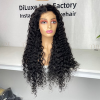 DiLuxe Cheveux Humains Brésiliens en Gros Ondulés Profonds HD pour Perruque avec Dentelle Transparente et Petits Nœuds