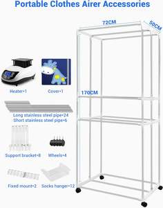 リモコン付きの新しいポータブル折りたたみ式電気衣類乾燥機1500W防水布陰イオン衣類空気乾燥機 - Product Image 3