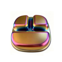 Plateau de rangement roulant personnalisé en acier inoxydable durable, avec logo personnalisé, design arc-en-ciel, assiette à ventouse antidérapante pour tout-petits, compartimentée pour enfants