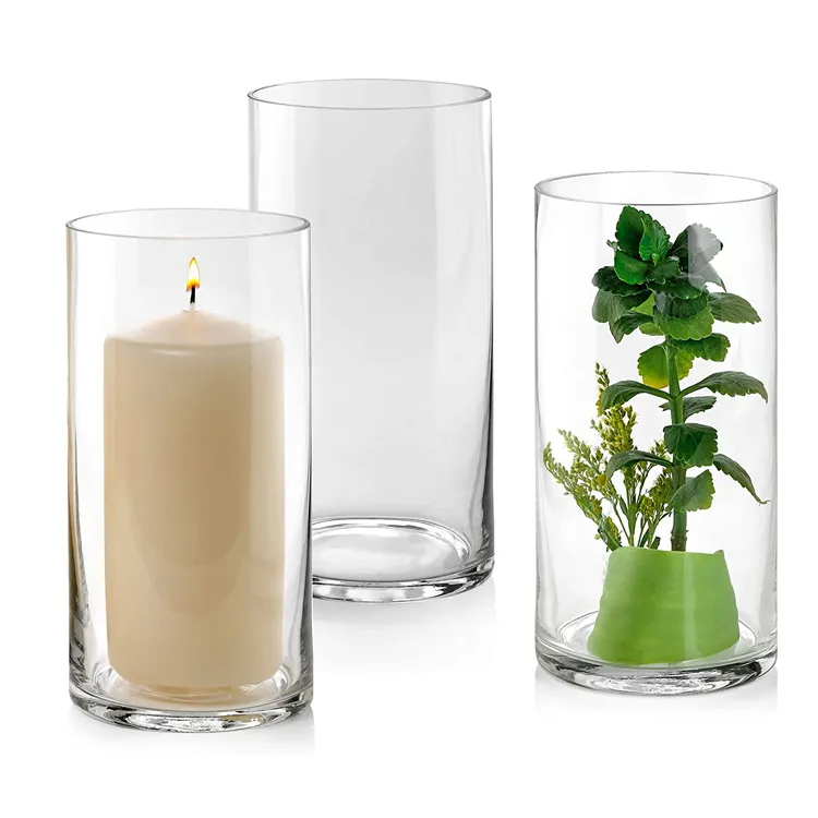 Vase en verre transparent pour centre de table, dispositif cylindrique pour fleurs et décoration de la maison, vente en gros, 1 pièce