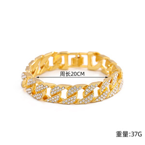 Pulsera de Cadena Cubana de Doble Hilera con Cristales de Imitación, Chapada en Plata/Oro, Aleación de Zinc, Joyería Unisex Estilo Hip Hop, Regalo - Product Image 5