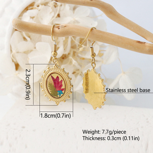 Pendientes Colgantes de Flores Prensadas Estilo Boho Vintage Hechos a Mano, Pendientes de Flores Secas para Mujer - Product Image 2