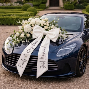 Fiocco Personalizzato per <span class=keywords><strong>Auto</strong></span> 'Just Married', Fiocco in Nastro di Raso per Decorazione <span class=keywords><strong>Auto</strong></span> Nuziale, Regalo Personalizzato per Addio al Nubilato e Luna di Miele - Product Image 5
