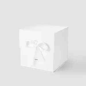 Hamper Custom Stock Ready 2 Pcs Plain White Collapsible Retail Hamper Box Packing With Ribbon