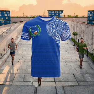เสื้อยืดลายสักโพลีนีเซียนสีน้ำเงินผู้ชายแขนสั้นคอกลมพิมพ์ลายผ้าฝ้ายผสมสตรีทแวร์ชุดลำลอง - Product Image 6