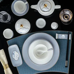 Wholesale New Design Bone China Dishes Set Dinnerware Wedding Tableware with Cup&Saucer for Event&Rental