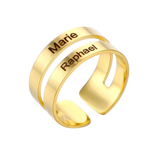 Stainless Steel <strong>Personalise</strong> Blank Open Wrap Adjustable <strong>Ring</strong> Custom Engraved Two Triple <strong>Name</strong> Layered Cuff <strong>Ring</strong> for Gift - Product Image 4