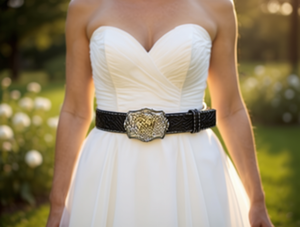 Cinturón de boda irregular plateado y negro con hebilla grande de 5.0 cm para accesorio de vestido de novia - Product Image 2