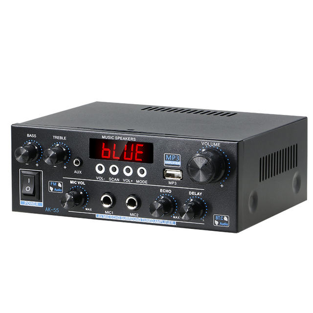 AK-55 BT 5.0 HiFi Stereo Power Amplifier 2.0 Channel Home Audio Digital AMP Karaoke Music Player with Remote Control