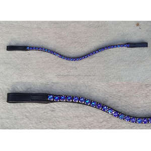 Banda para cejas de caballo ondulada de cuero de alta calidad con diamantes de imitación de zafiro AB de 8mm logotipo personalizado accesorio de equitación ecuestre - Product Image 1