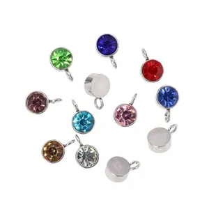 Grosir liontin jimat kecil batu kelahiran 6mm besi tahan karat berlapis emas perak untuk Aksesori kalung wanita - Product Image 5