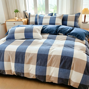 Juego de Ropa de <span class=keywords><strong>Cama</strong></span> de Algodón Lavado, Juego de Funda Nórdica a Cuadros, Ropa de <span class=keywords><strong>Cama</strong></span> Suave y Transpirable, Ropa de <span class=keywords><strong>Cama</strong></span> Moderna para el Hogar, Venta al por Mayor - Product Image 1
