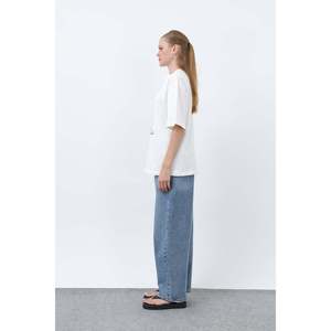 T-shirt en coton pour femme, manches régulières, tissu jersey, blanc, vue dos - Product Image 2