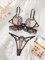 Nouvel ensemble de lingerie sexy en dentelle florale pour femme, 2 pièces, avec broderie et bretelles, style jeune et simple