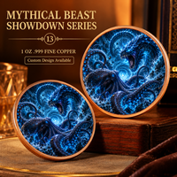 Pièce de monnaie double face 1 oz en cuivre pur 999, motif 'Twin Beasts Rivals', relief 3D, effet UV coloré, 'Lutte Éternelle', artisanat métallique artistique