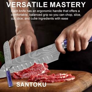 Premium Japanese Ultra <b>Sharp</b> Laser Damascus Pattern <b>Kitchen</b> <b>Knife</b> Accessories Stainless Steel Santoku Utility Slicing <b>Knives</b> Set - Product Image 4