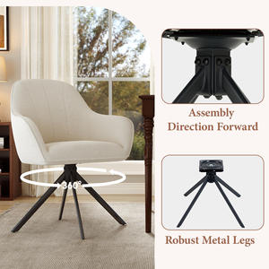 Silla de Comedor Giratoria Reclinable de Lino Beige Moderno con Respaldo Ergonómico y Rotación de 360 Grados para Hogar, Restaurante y Hotel - Product Image 4