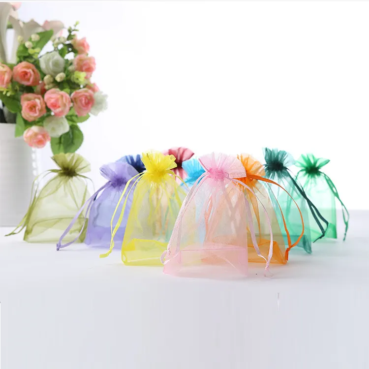 7*9 Cm Bolsa De Organza Aangepaste Transparante 22 Kleuren Gift Pouch Sieraden Verpakking Organza Zakje Cosmetische Opslag Met logo