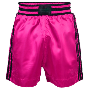 Shorts de boxe MMA professionnels à séchage rapide en tissu extensible pour l'entraînement et les combats, shorts de boxe en satin rose pour hommes avec bande latérale noire - Product Image 1