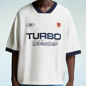 Venta al por mayor de textura de tela de bloque de color con cuello en <span class=keywords><strong>V</strong></span> camiseta de estilo clásico retro para hombre uniforme de ropa de fútbol - Product Image 2